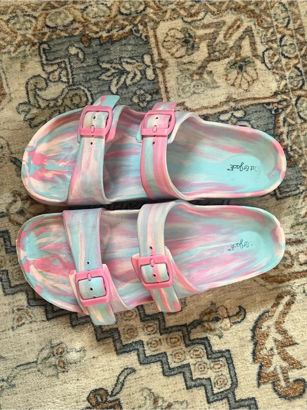 Kids Tie-Dye Style Double-Buckle Sandals - Pink & Blue